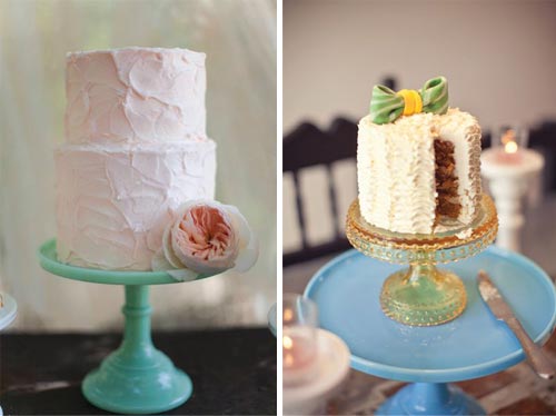 shabby chic wedding cake on different stands